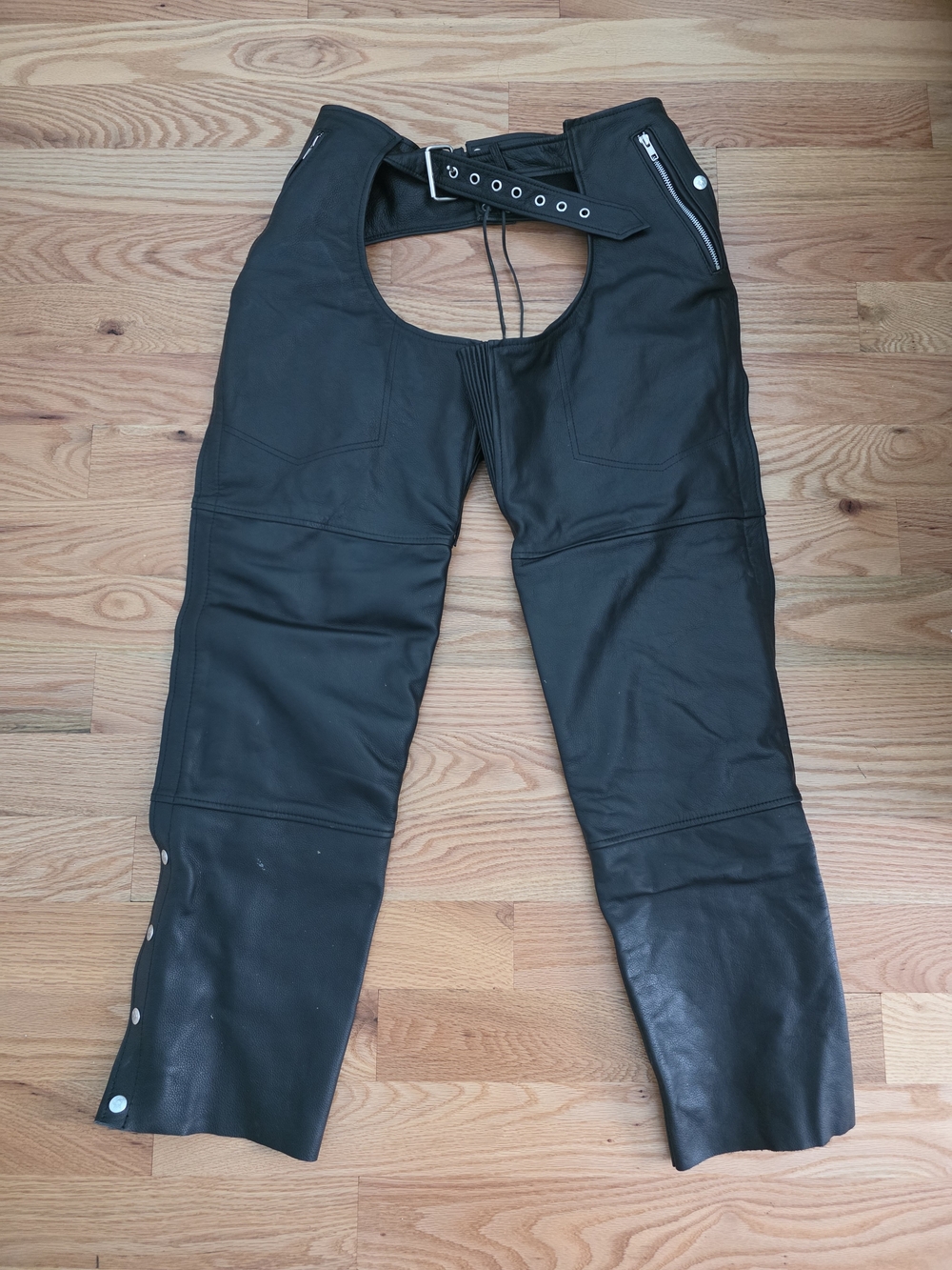 Men's Black Leather Chaps - Rugged Motorcycle Pants
